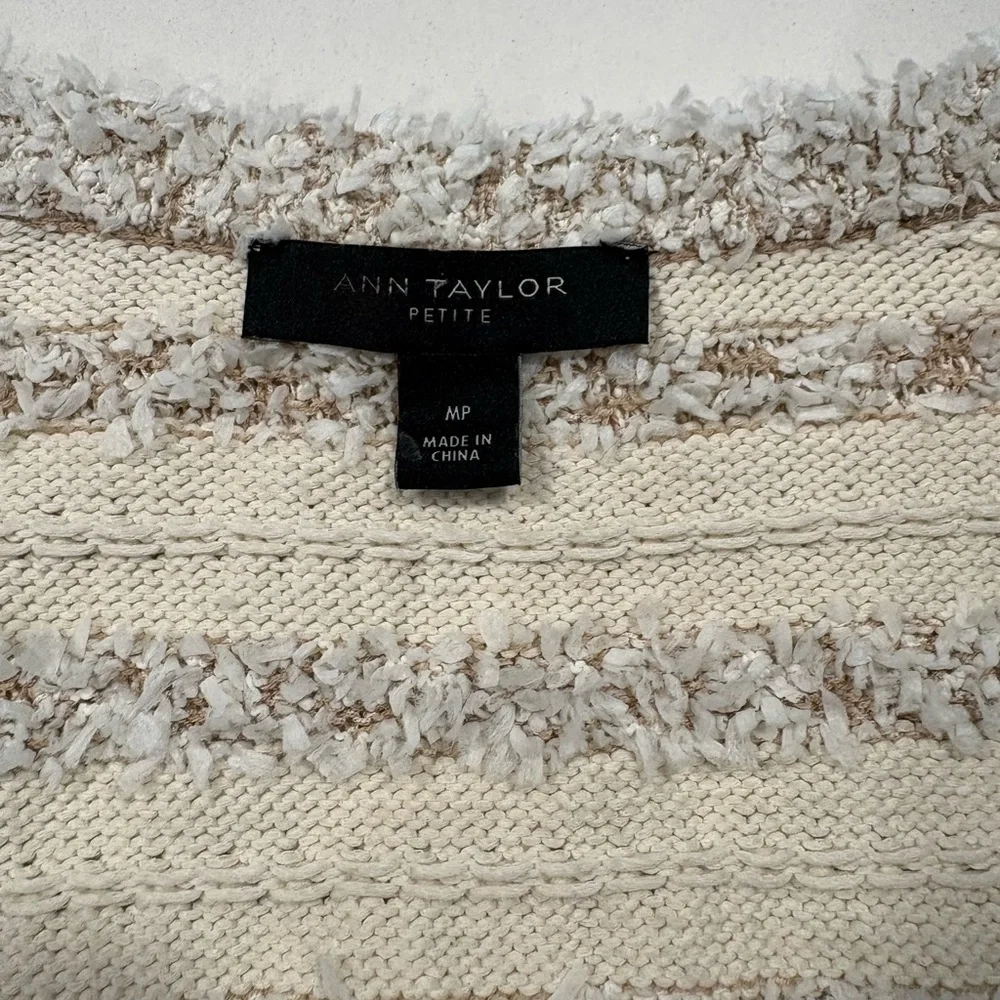 Ann Taylor White Textured Open Front Sweater Size MP - Picture 3 of 4